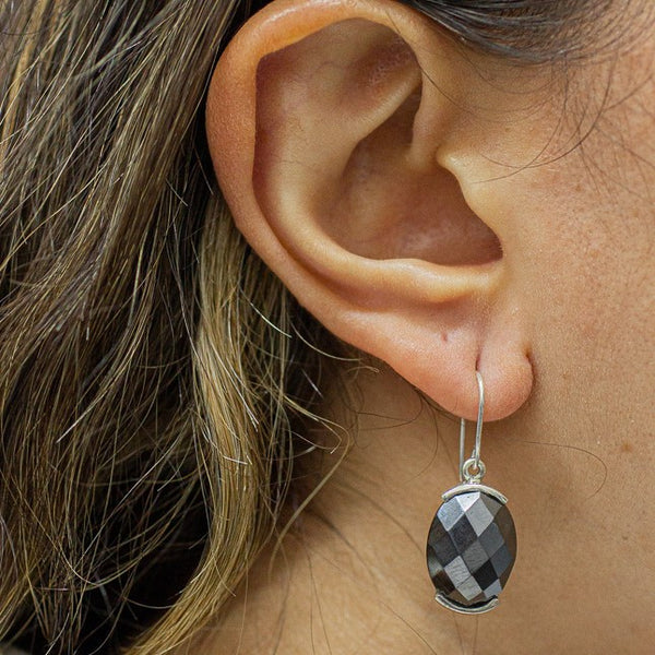 faceted hematite earrings