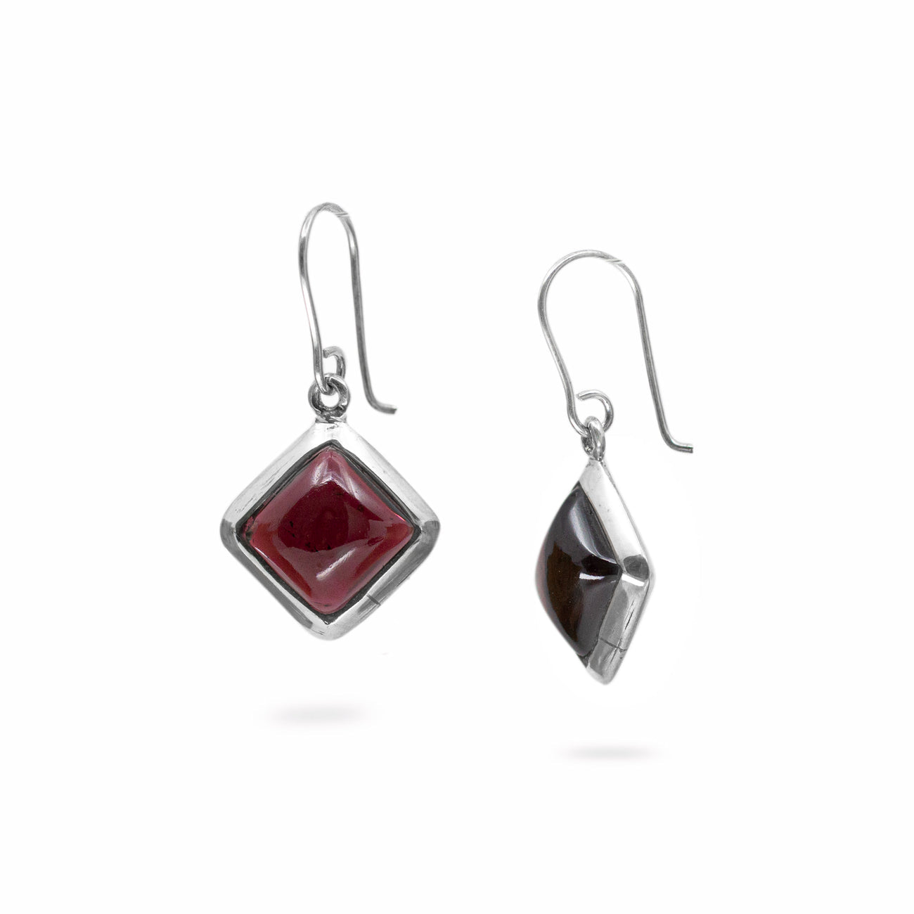 CABOCHON DIAMOND SHAPED GARNET DROP EARRINGS STERLING SILVER | MADE IN EARTH