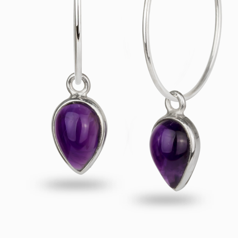 INVERTED CABOCHON AMETHYST CHARMS ON EARRINGS
