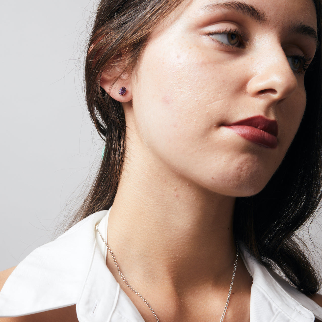 FACETED OVAL AMETHYST STUD EARRINGS STERLING SILVER | MADE IN EARTH