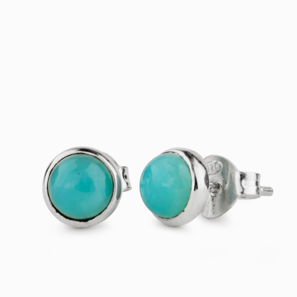 CABOCHON AMAZONITE ROUND STUD EARRINGS STERLING SILVER | MADE IN EARTH