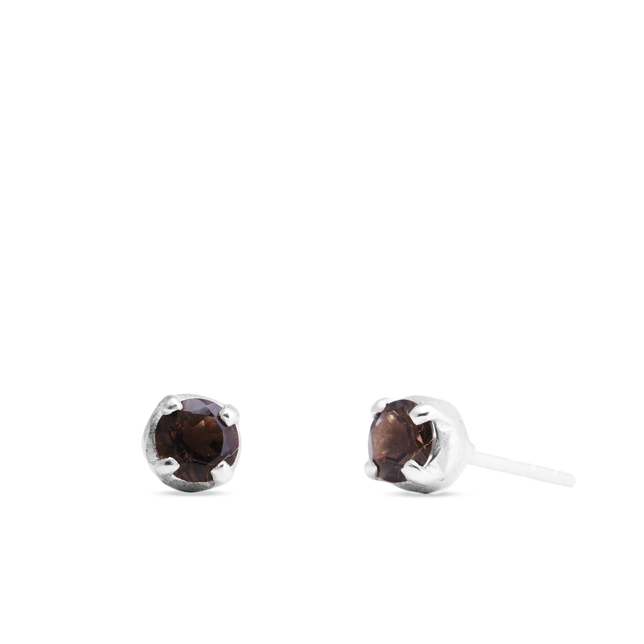 FACETED SMOKEY QUARTZ STUD EARRINGS STERLING SILVER | MADE IN EARTH