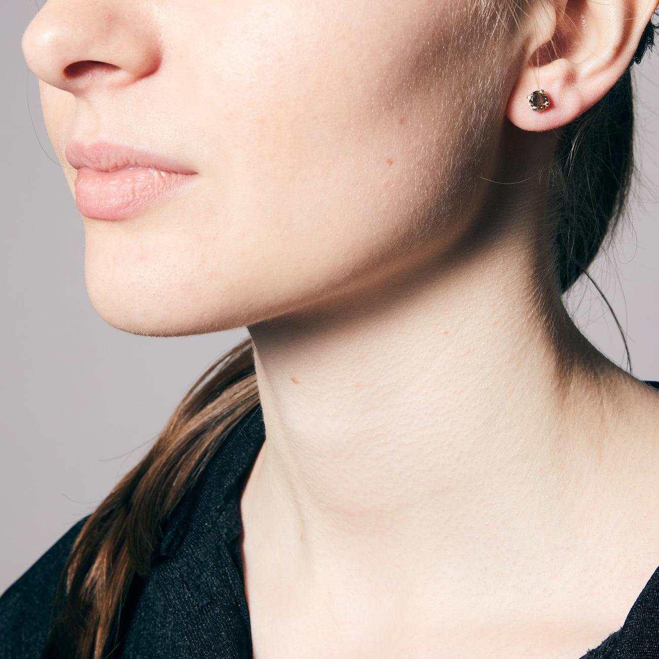 FACETED SMOKEY QUARTZ STUD EARRINGS STERLING SILVER | MADE IN EARTH