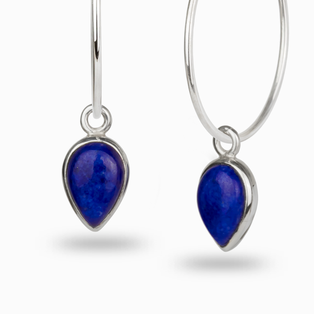CABOCHON LAPIS LAZULI TEAR HOOP CHARMS | MADE IN EARTH