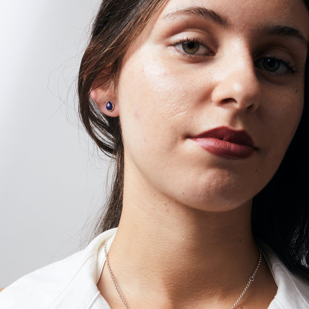 CABOCHON LAPIS LAZULI TEAR STUD EARRING STERLING SILVER | MADE IN EARTH