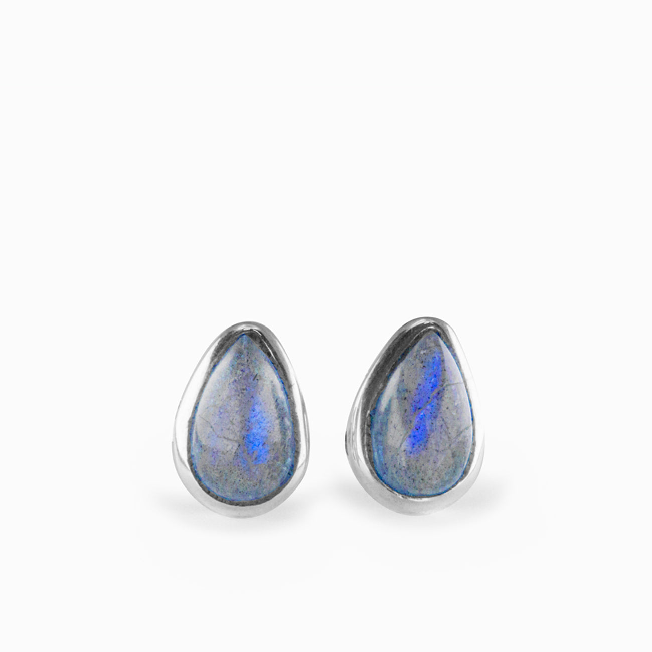 CABOCHON TEARDROP LABRADORITE EARRINGS STUDS STERLING SILVER |MADE IN EARTH