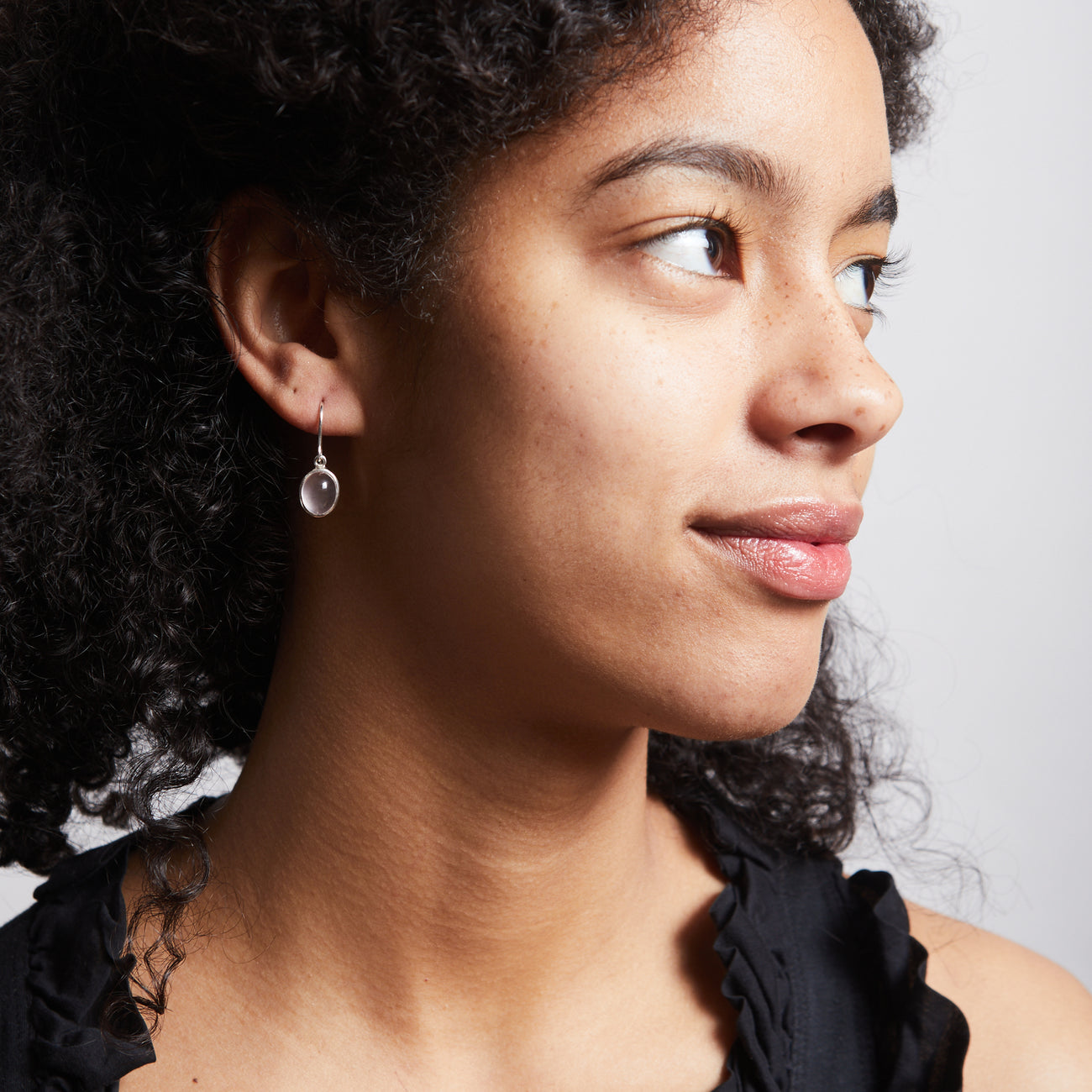 CABOCHON ROSE QUARTZ DROP EARRINGS STERLING SILVER | MADE IN EARTH