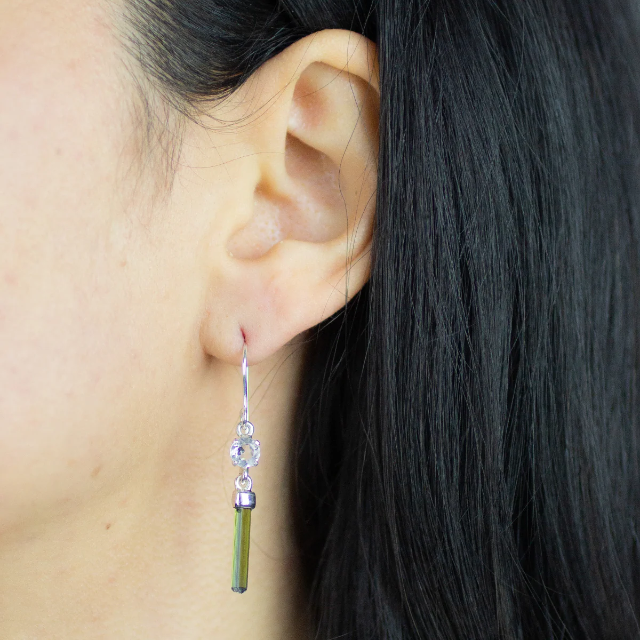 CLEAR QUARTZ & GREEN TOURMALINE DROP EARRINGS | MADE IN EARTH