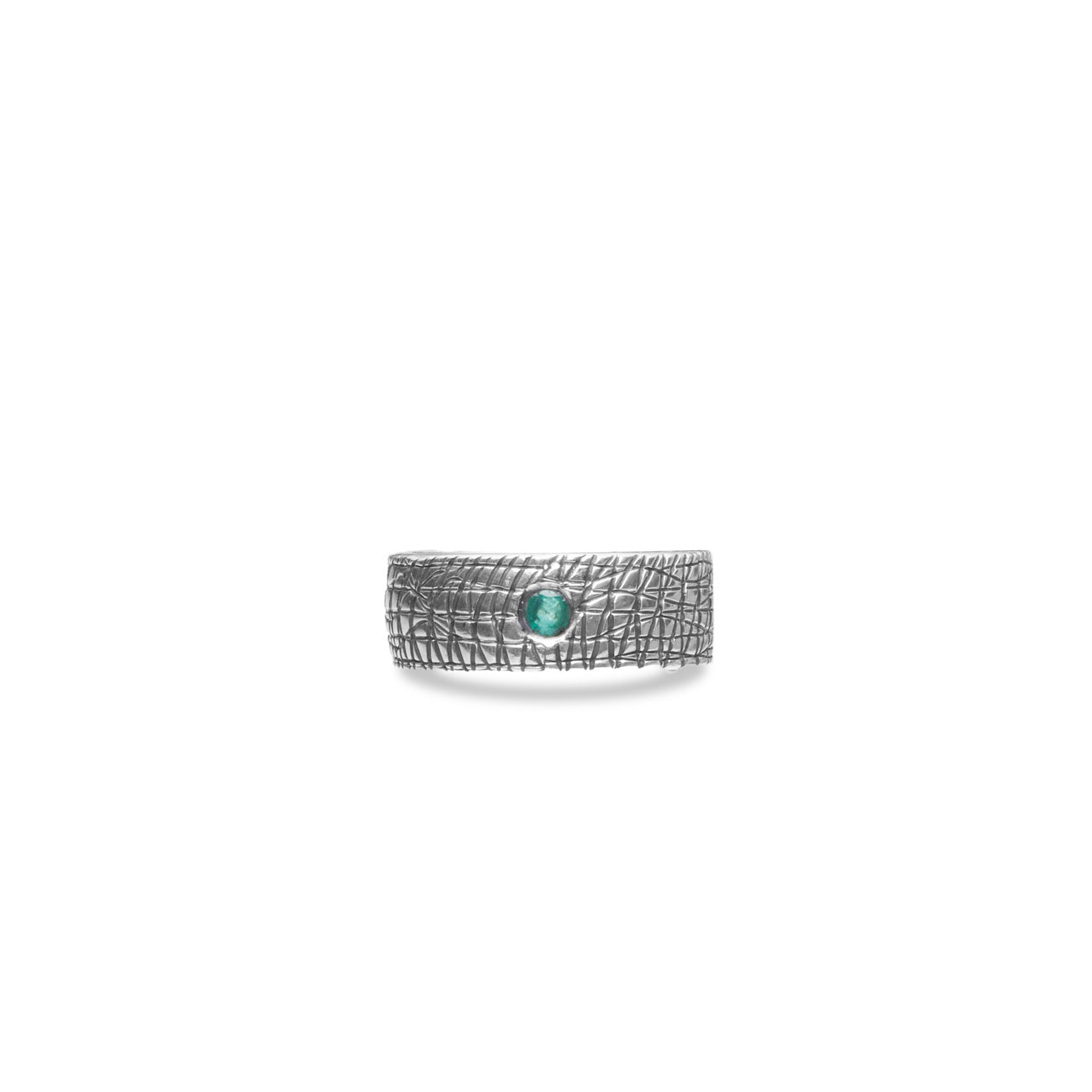 FACETED EMERALD MENS TEXTURED SILVER RING | MADE IN EARTH