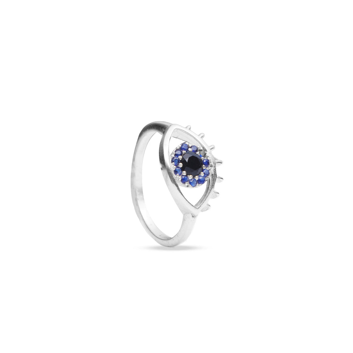 SAPPHIRE AND ONYX EVIL EYE RING STERLING SILVER | MADE IN EARTH
