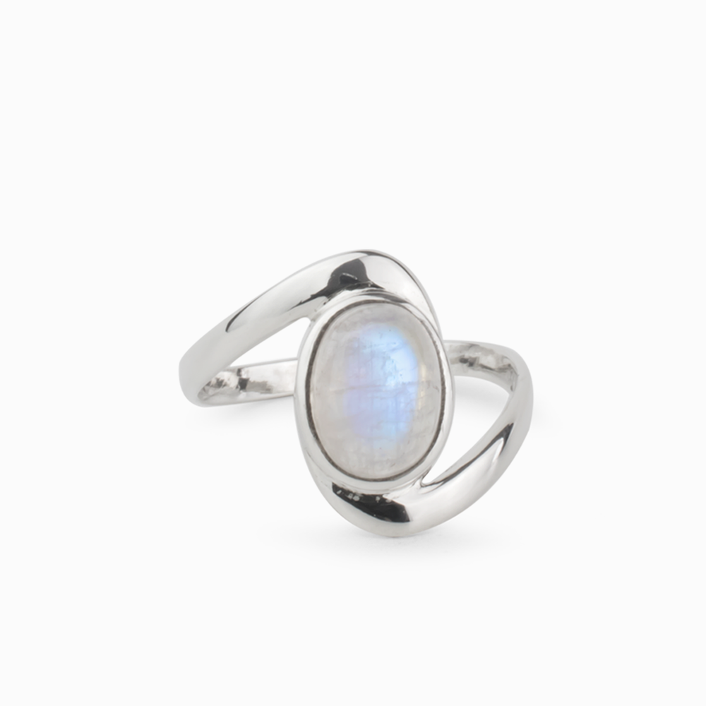 CABOCHON RAINBOW MOONSTONE RING STERLING SILVER | MADE IN EARTH