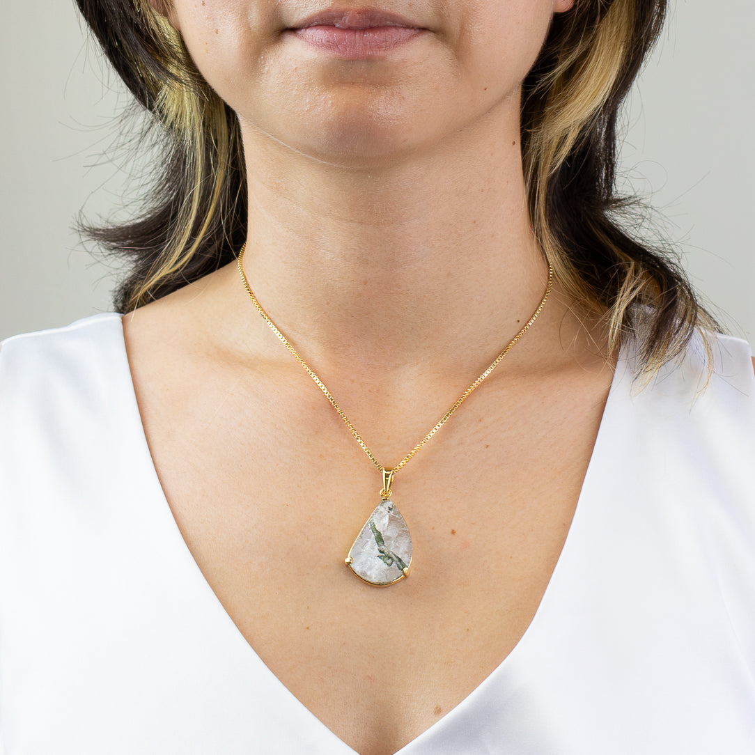 Green Tourmaline in Quartz Necklace