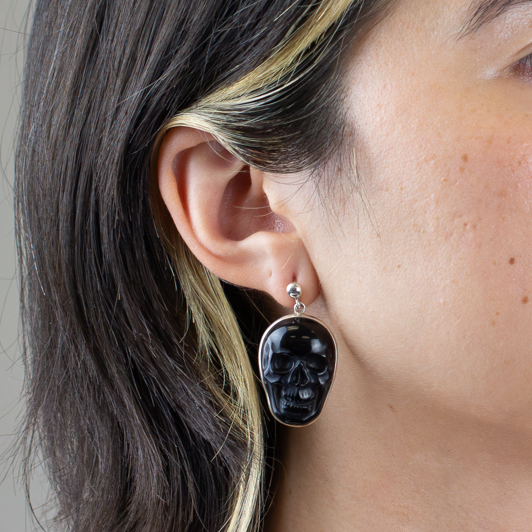 Black Obsidian Skull Earrings