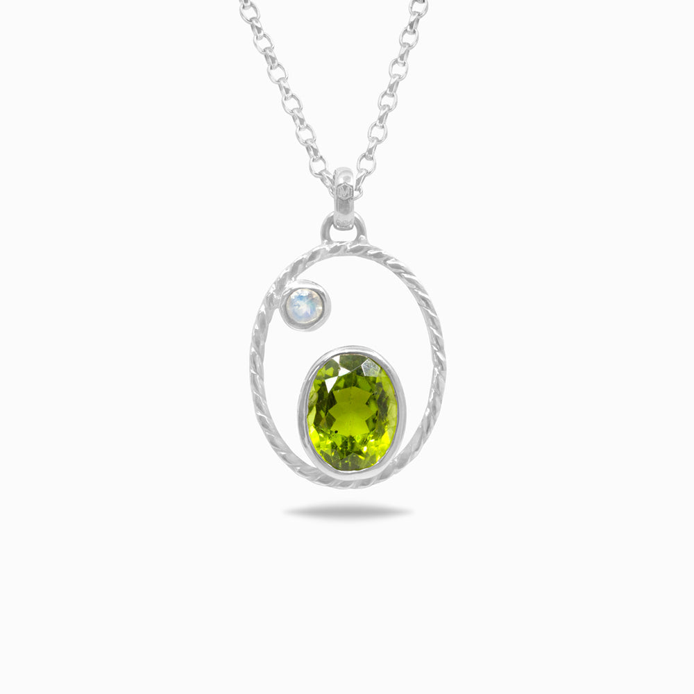 peridot and moonstone halo necklace sterling silver green peridot gemstone pendant moonstone accent jewelry