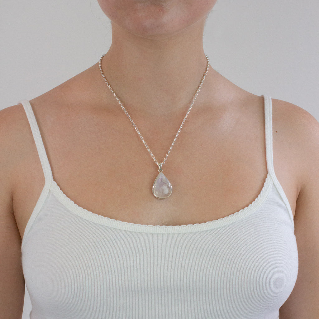 Rainbow Moonstone necklace on model