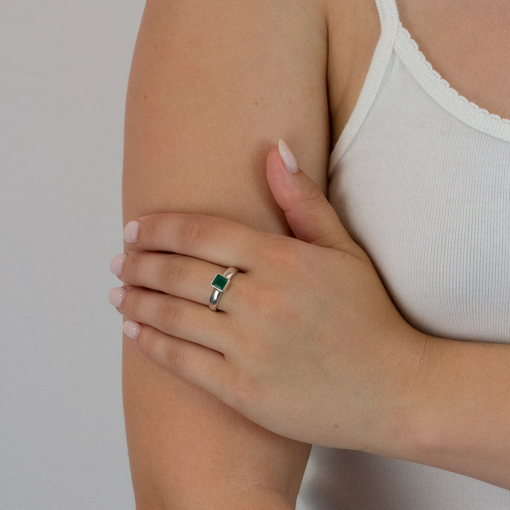 Green Emerald ring on model