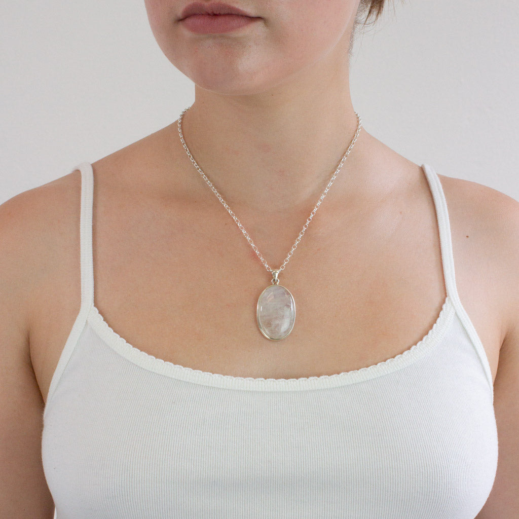 Rainbow Moonstone Necklace on model
