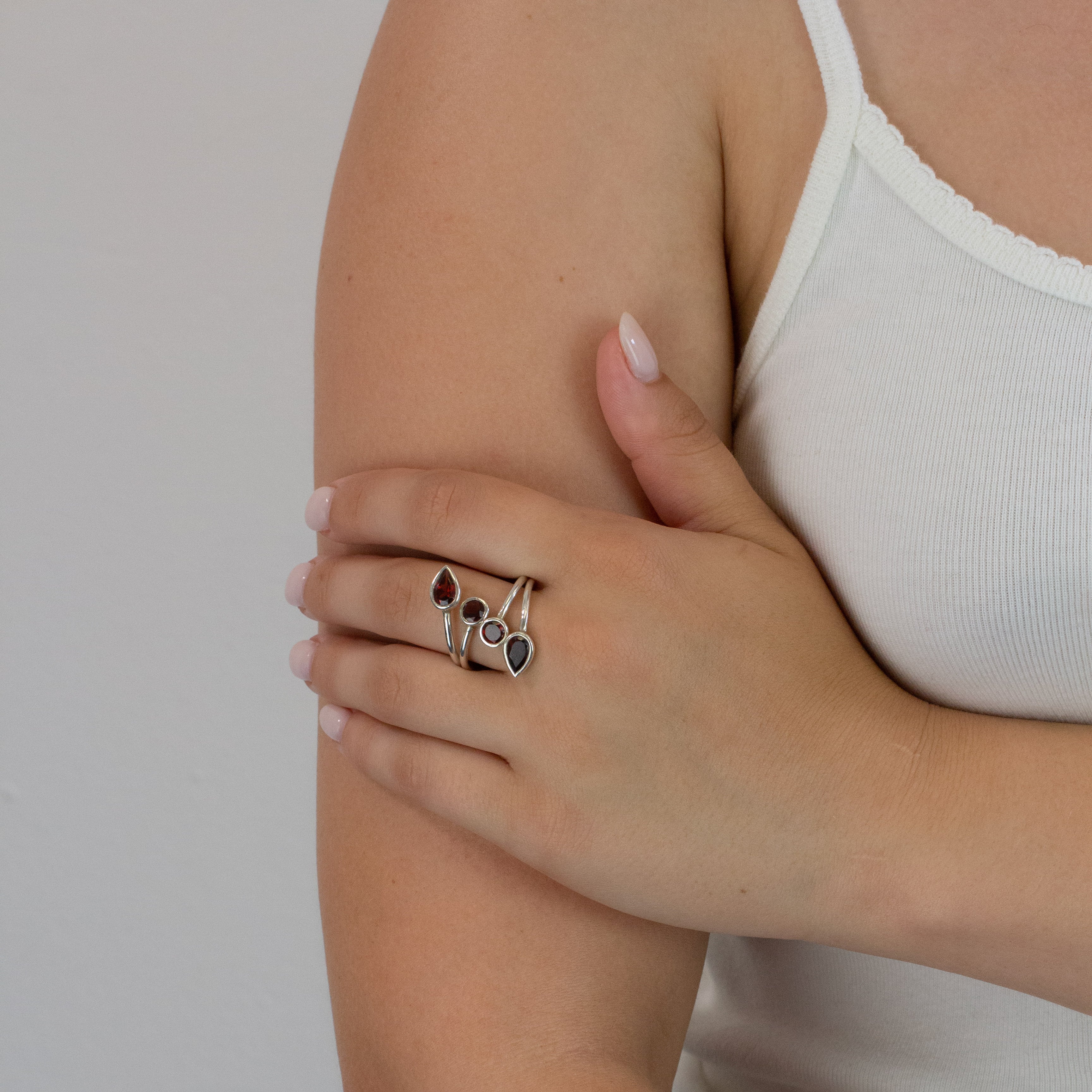 Garnet ring on model