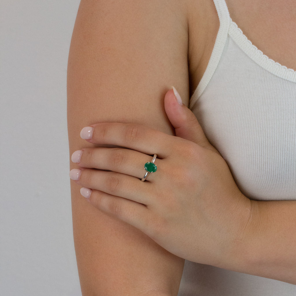 Green Emerald ring on model