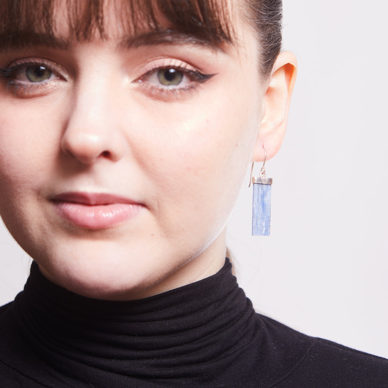 KYANITE SLICE DROP EARRINGS STERLING SILVER ON MODEL | MADE IN EARTH