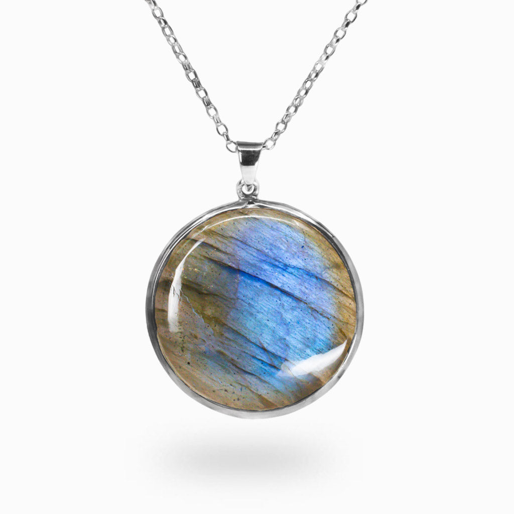 CABOCHON LABRADORITE ROUND BEZEL NECKLACE MADE IN EARTH