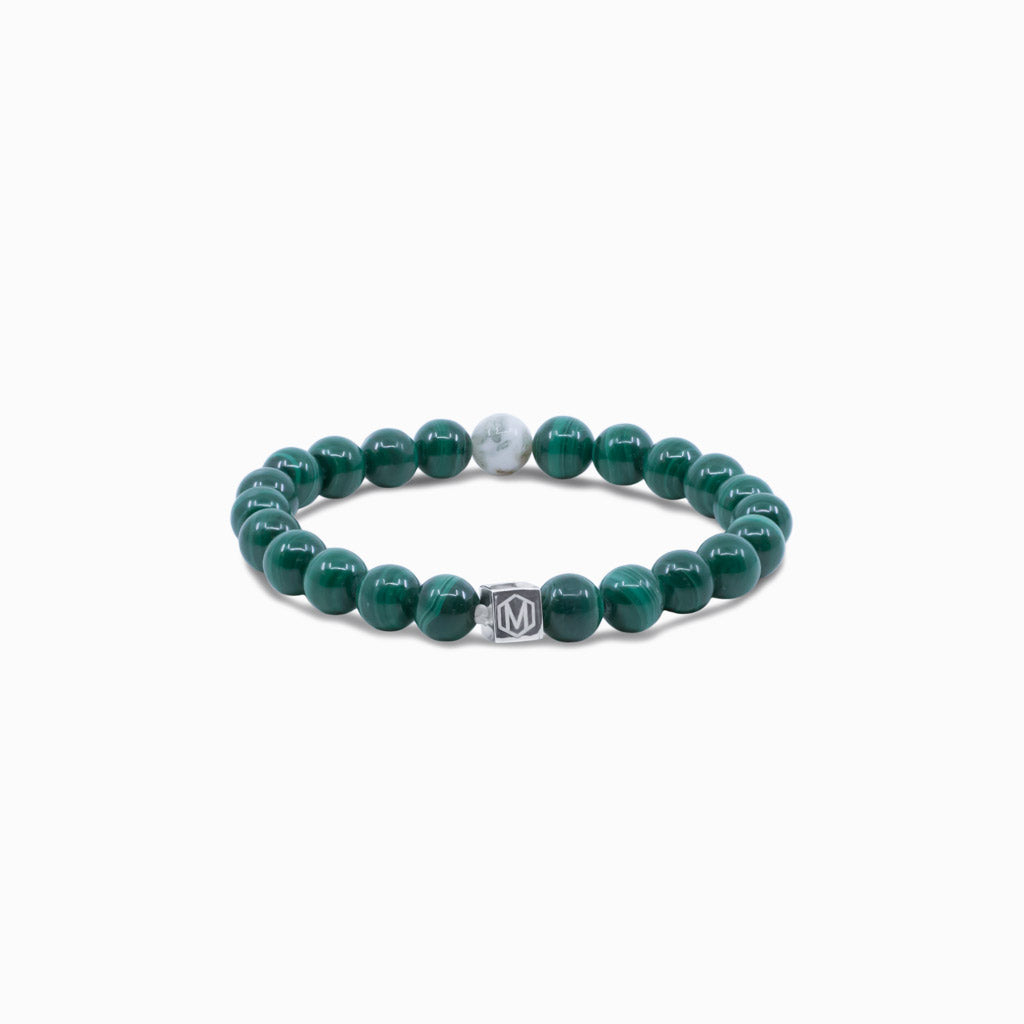 Malachite and Moss Agate Bead Bracelet