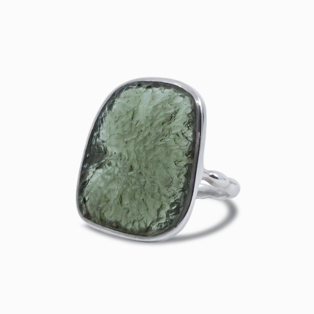MOLDAVITE RING SIDE VIEW