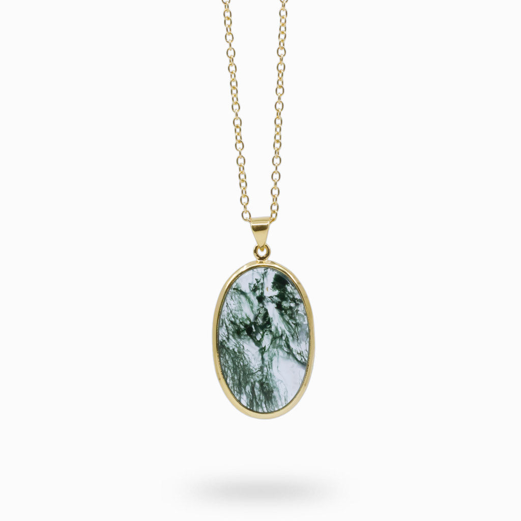 MOSS AGATE NECKLACE WITH GOLD VERMEIL FINISH
