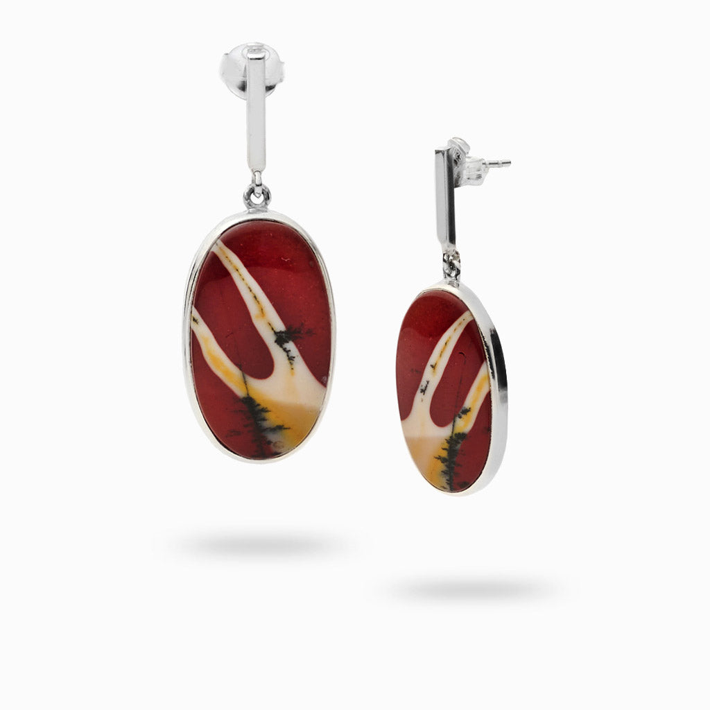 Cabochon Oval Mookaite stud drop earrings