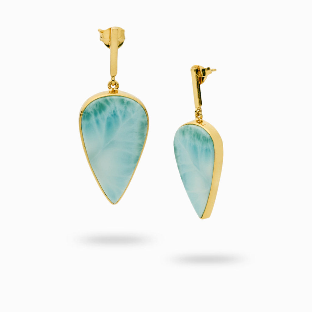 Cabochon Tear Larimar stud drop earrings