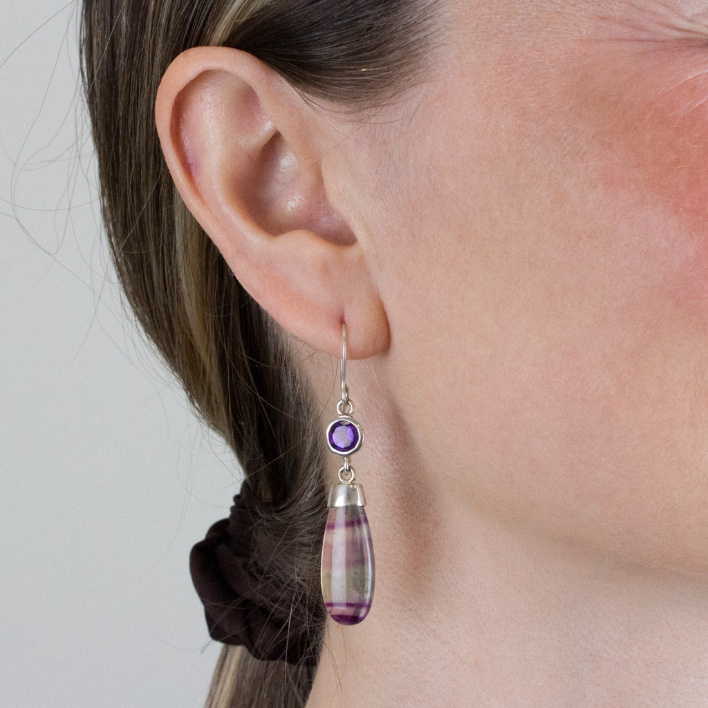 Amethyst and Fluorite Drop Earrings