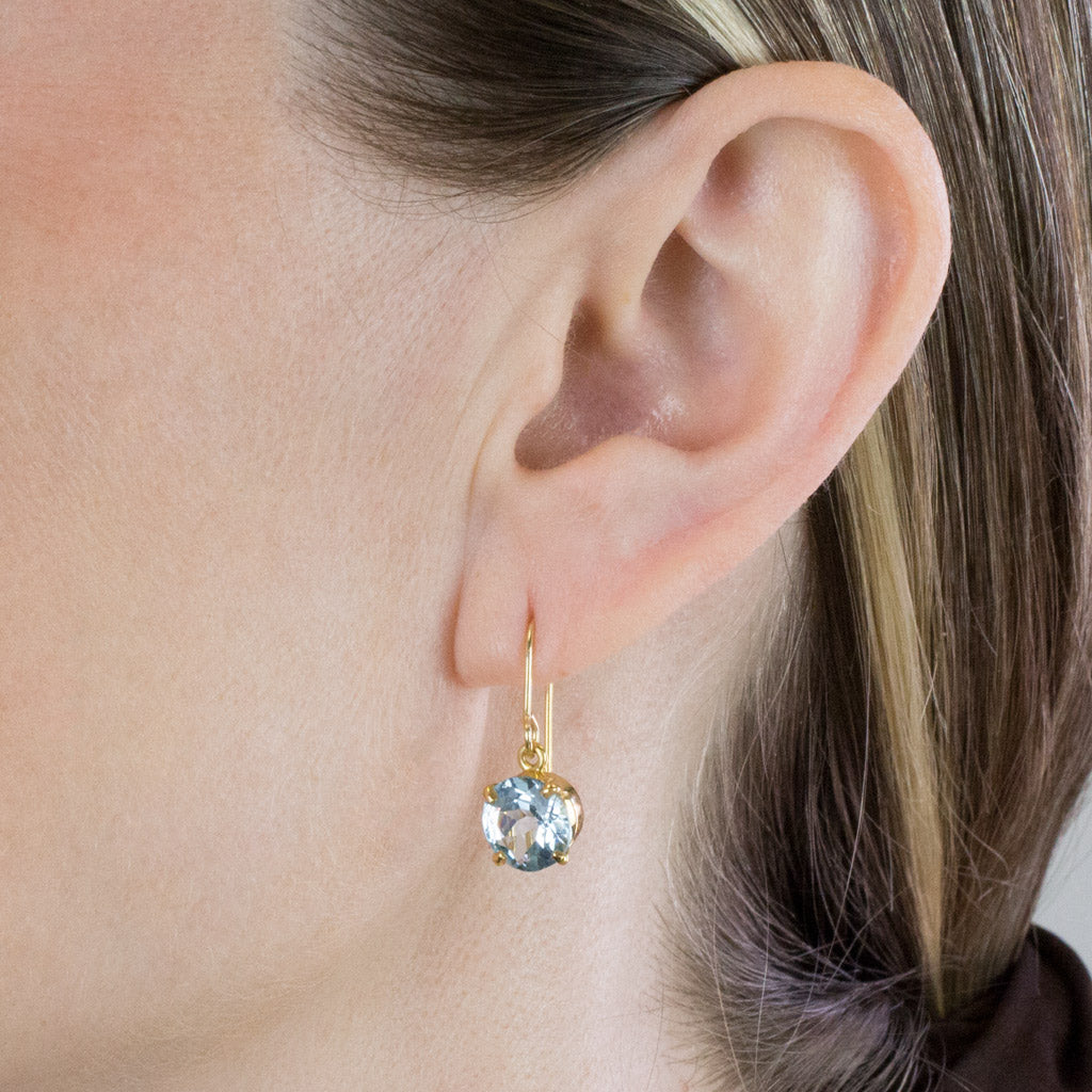 Blue Topaz drop earrings on Model
