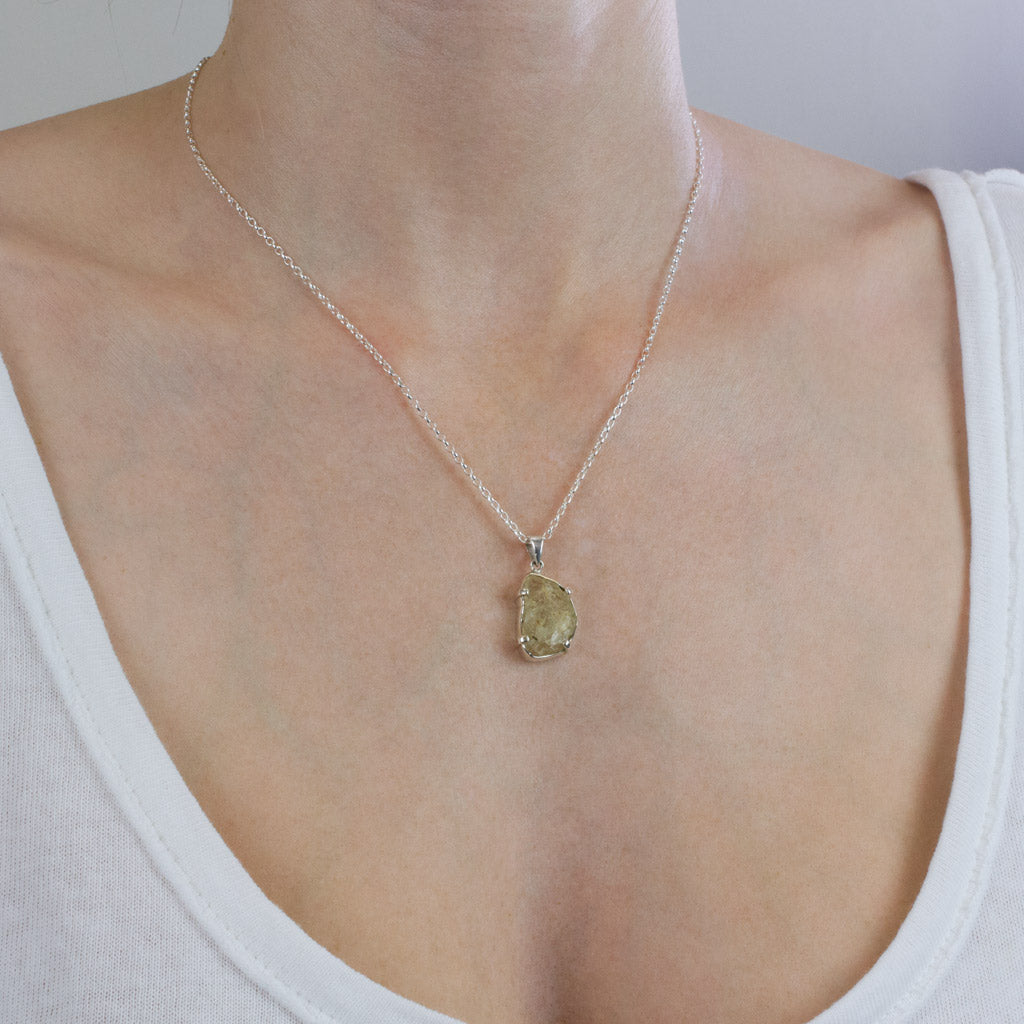 Amblygonite necklace on model