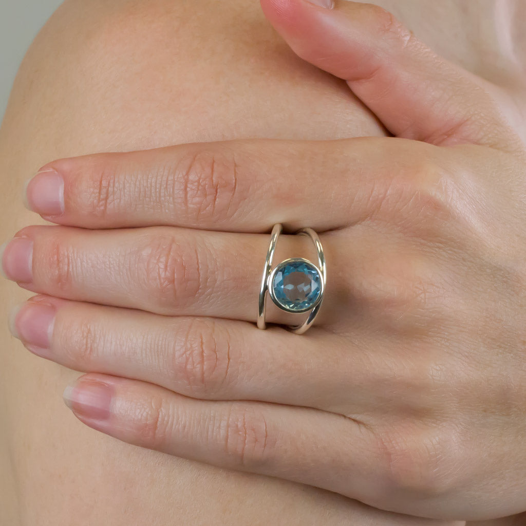 Blue topaz ring on Model
