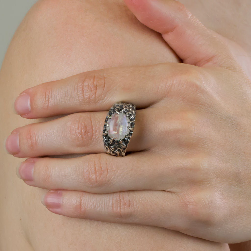 Rainbow Moonstone Ring