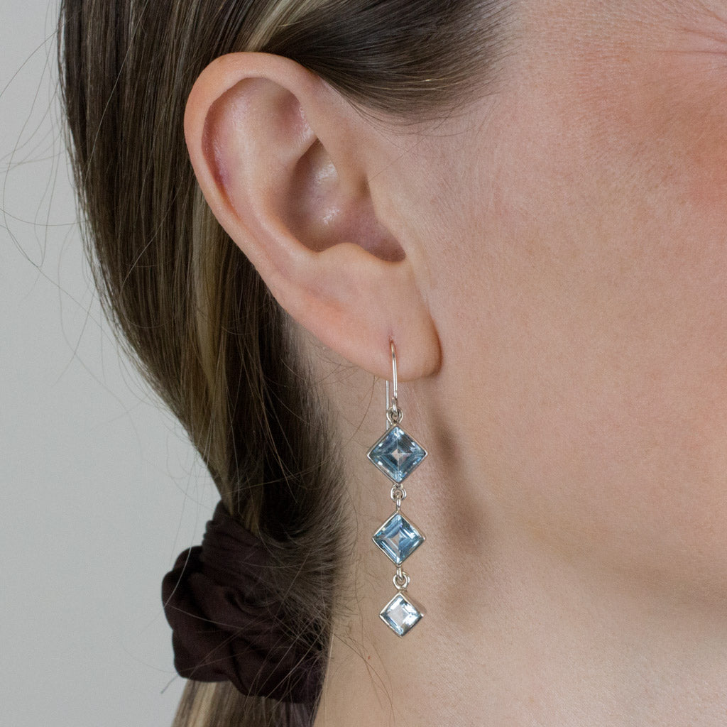 Blue Topaz Drop Earrings on Model
