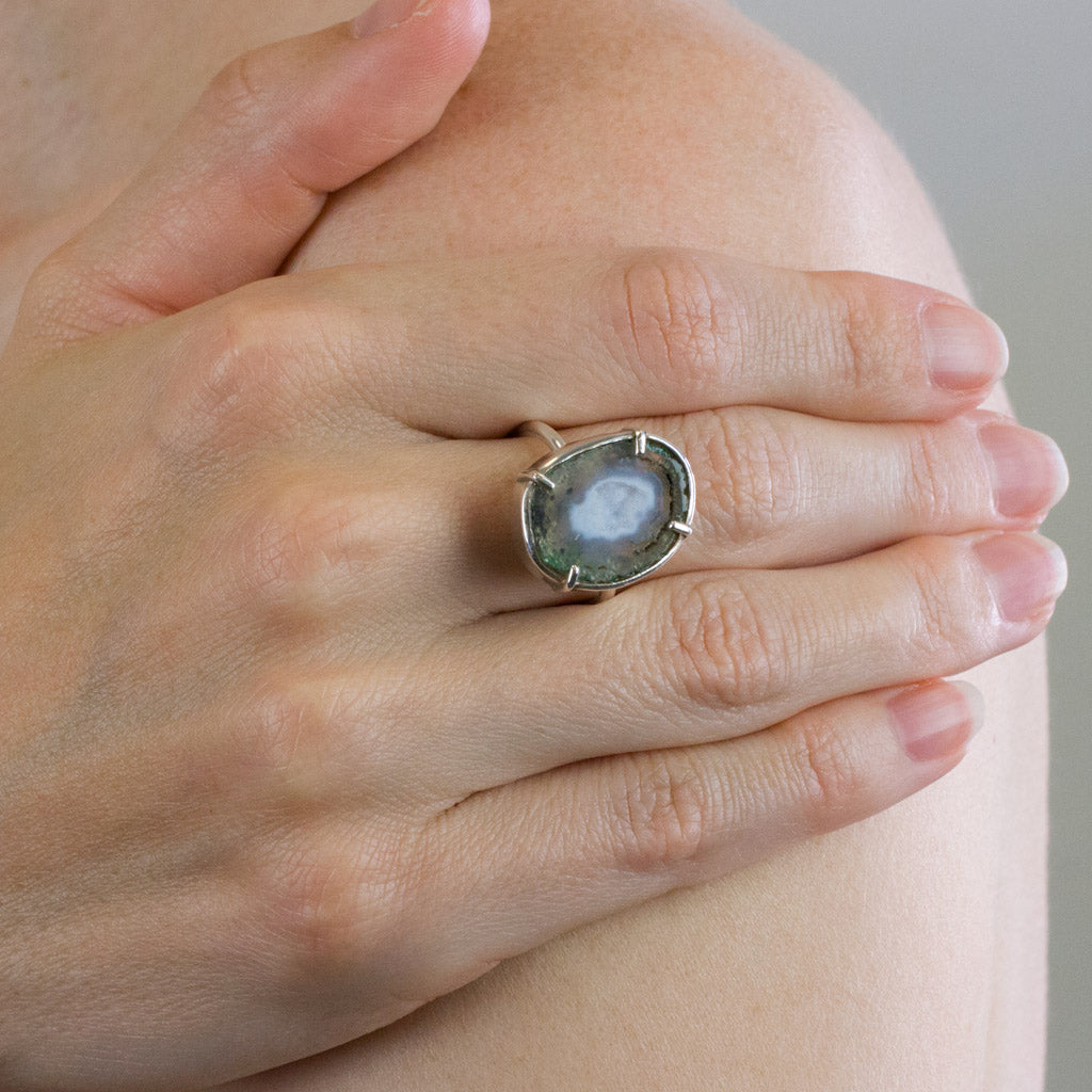 Agate Geode Ring on model