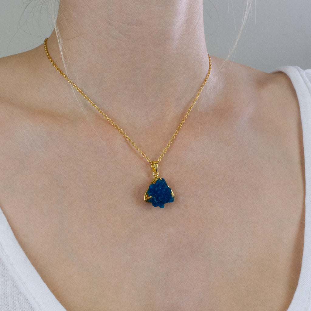 Cavansite Druzy Necklace on Model