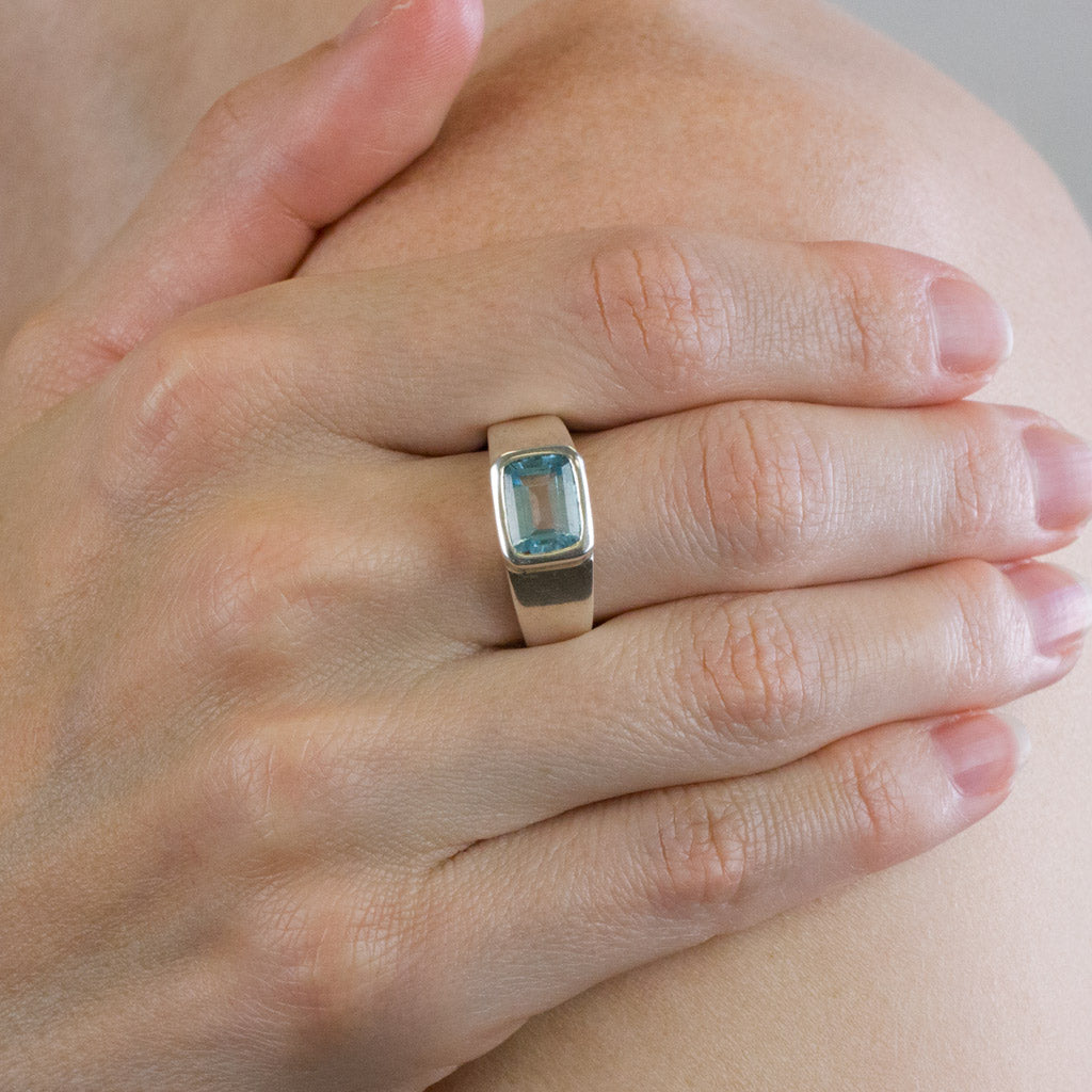 Blue Topaz Ring on Model