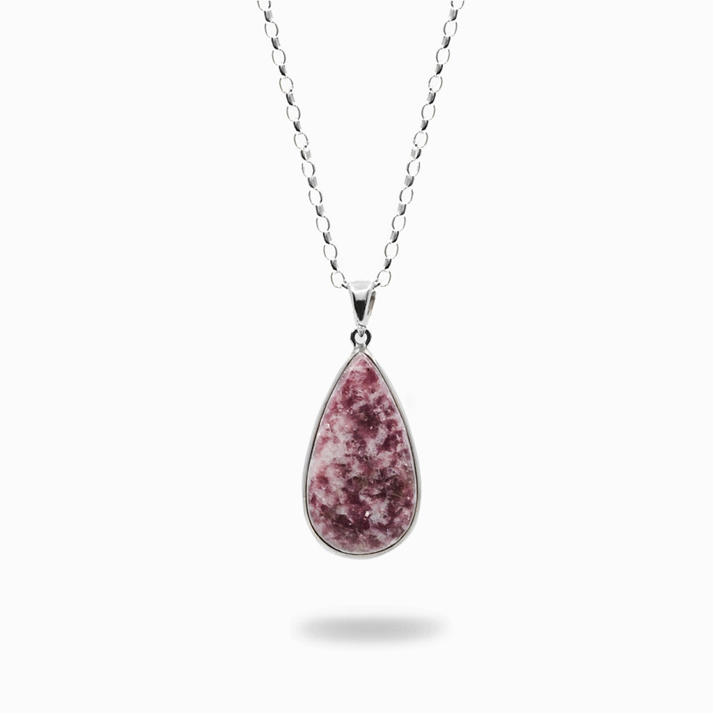 Tear Cabochon lepidolite necklace