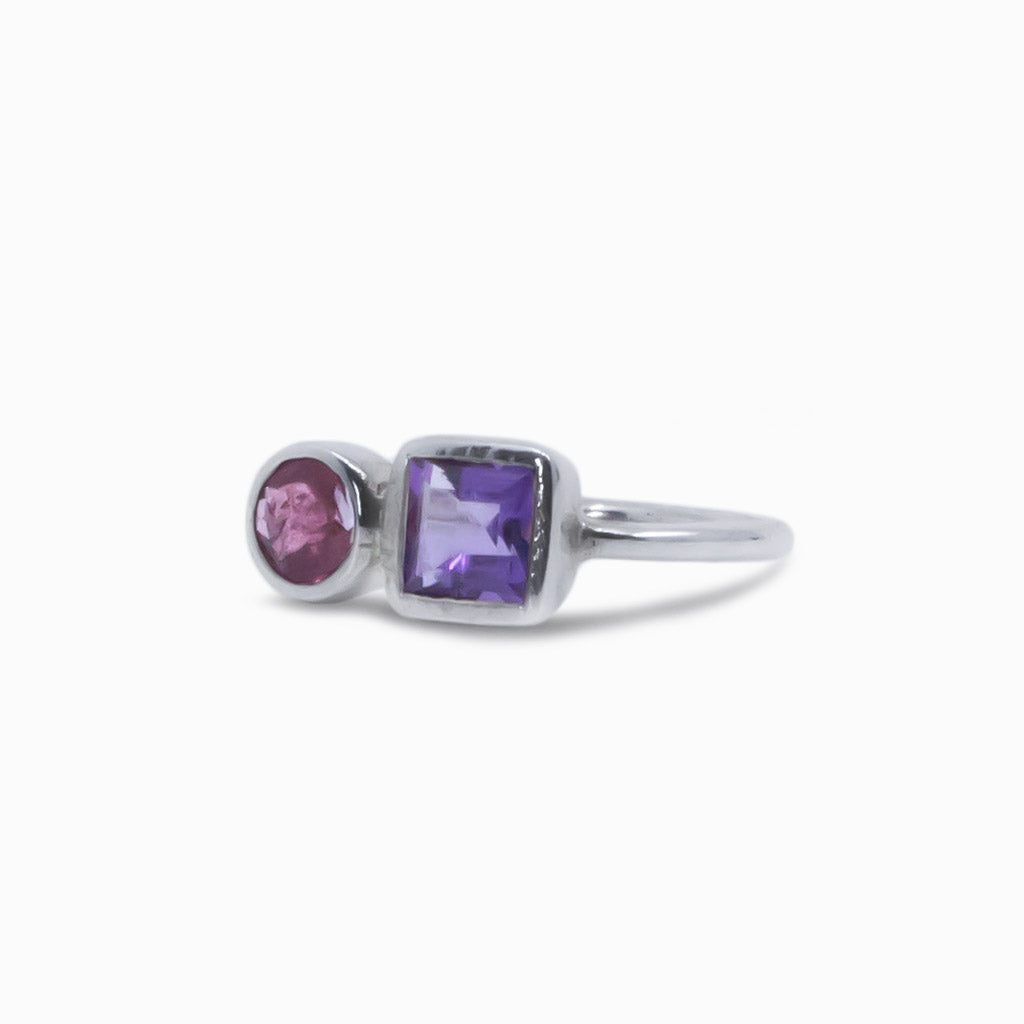 amethyst and pink tourmaline ring