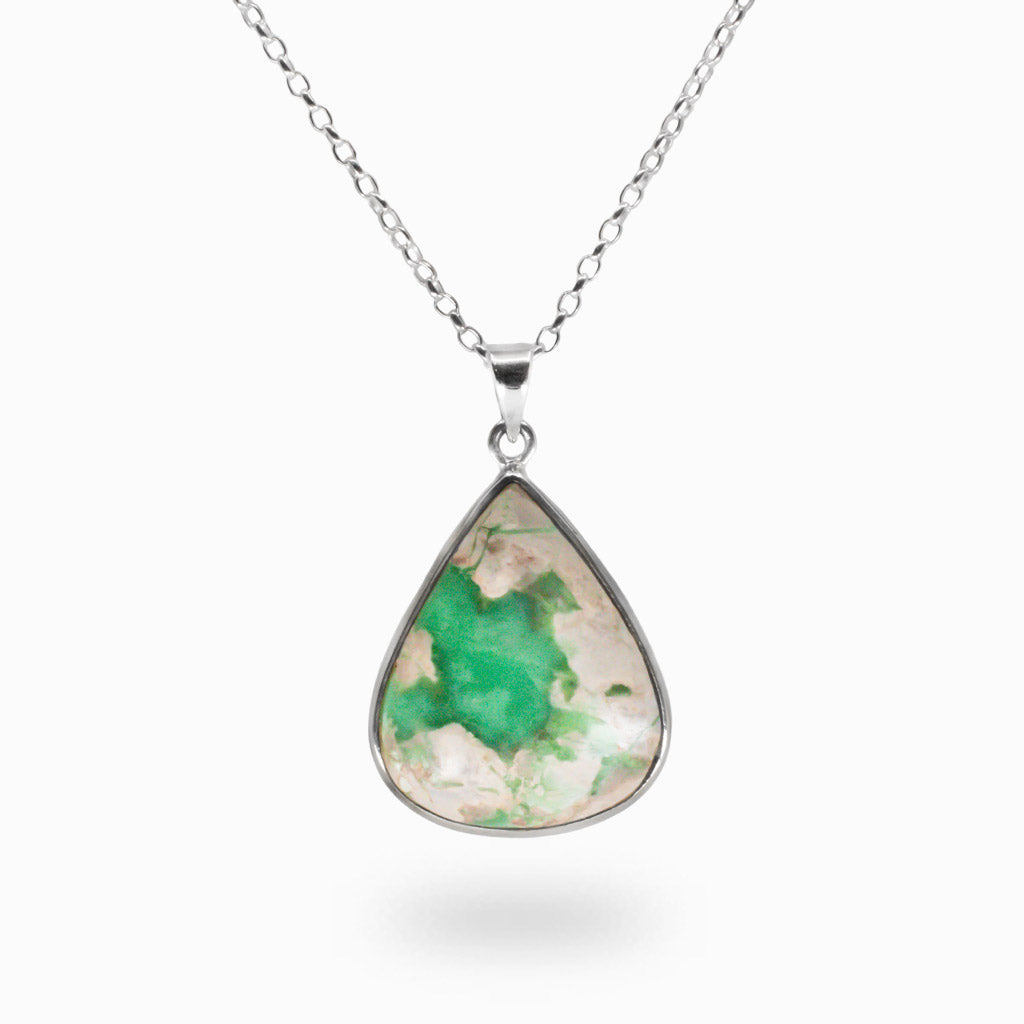 CABOCHON VARISCITE TEAR NECKLACE IN STERLING SILVER MADE IN EARTH