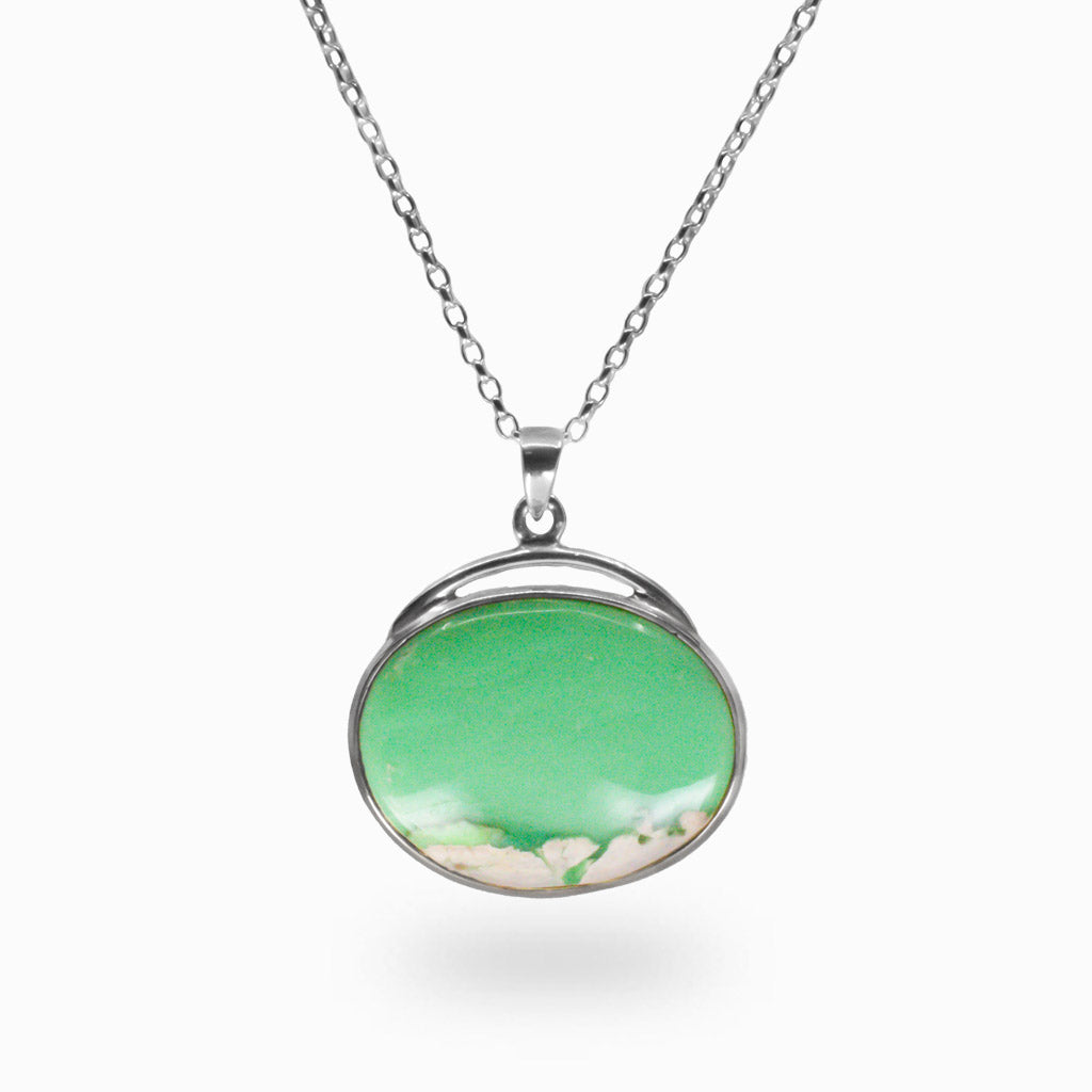 CABOCHON VARISCITE NECKLACE IN STERLING SILVER
