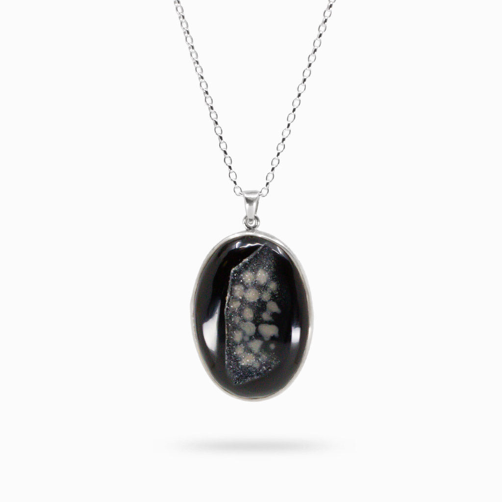 DRUZY ONYX OVAL NECKLACE STERLING SILVER | MADE IN EARTH