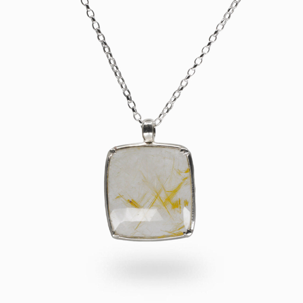FACETED GOLDEN RUTILATED QUARTZ NECKLACE STERLING SILVER
