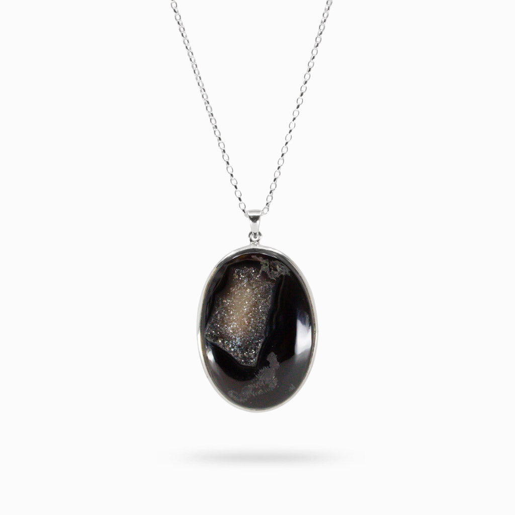 DRUZY ONYX OVAL NECKLACE STERLING SILVER | MADE IN EARTH
