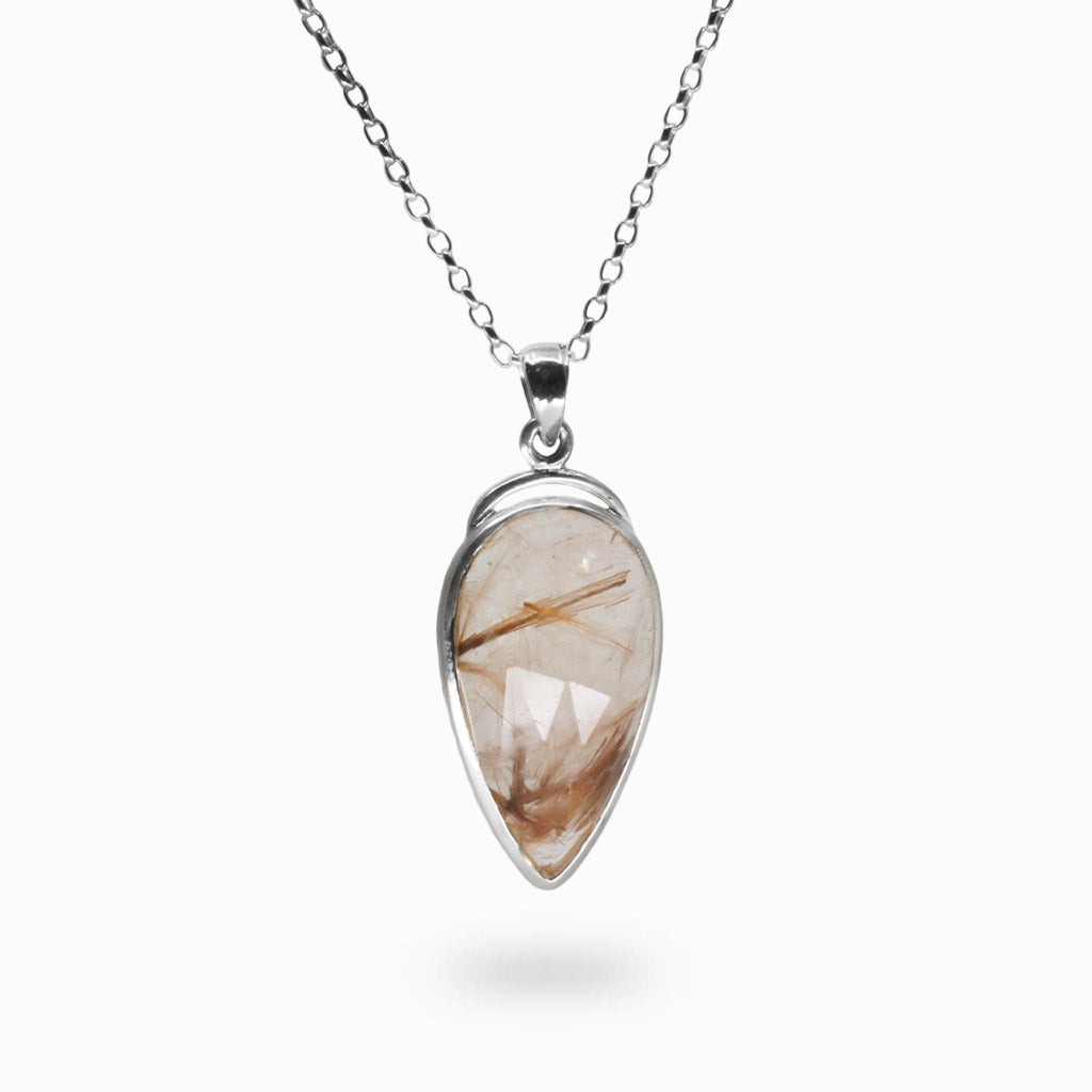 RED RUTILATED QUARTZ FACETED NECKLACE STERLING SILVER