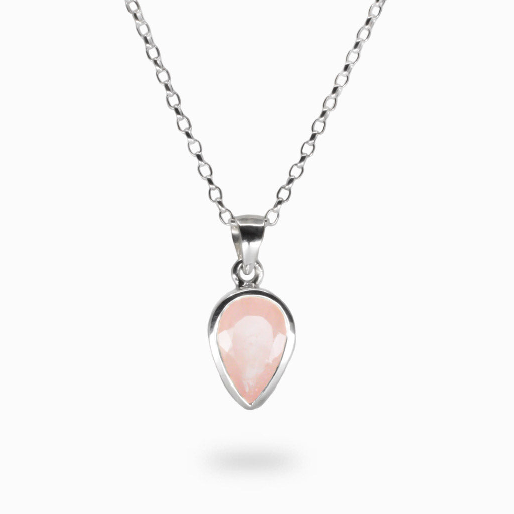 FACETED TEAR BEZEL MORGANITE NECKLACE STERLING SILVER NECKLACE