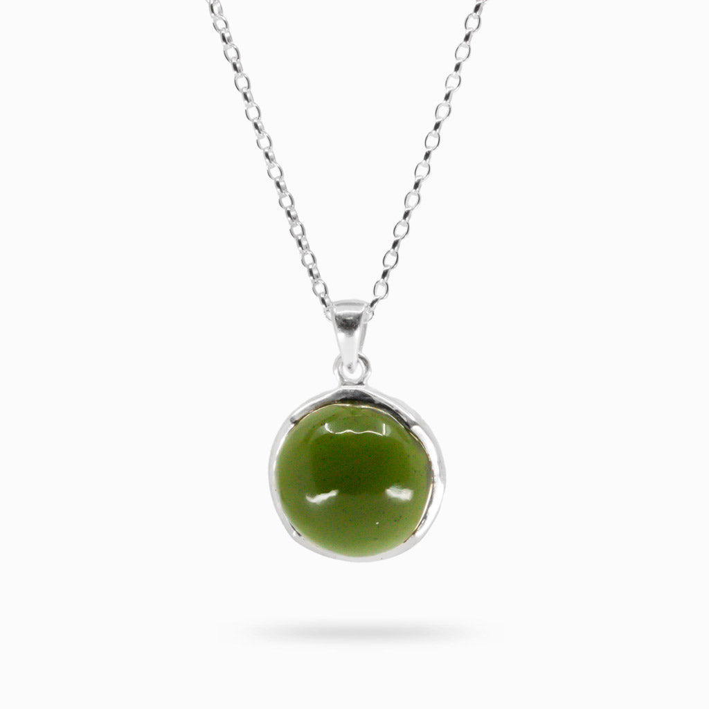 CABOCHON ROUND MOLDAVITE NECKLACE STERLING SILVER | MADE IN EARTH