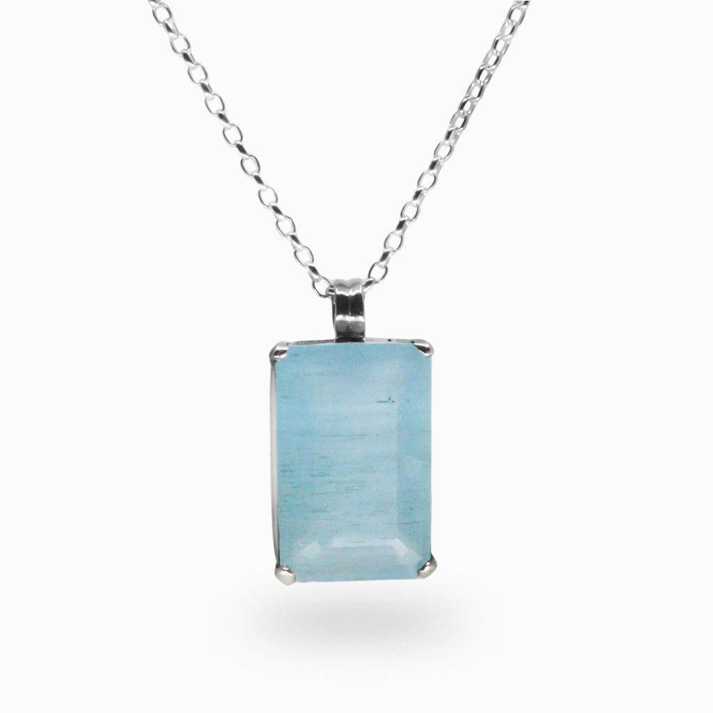 FACETED AQUAMARINE RECTANGLE NECKLACE STERLING SILVER MADE IN EARTH